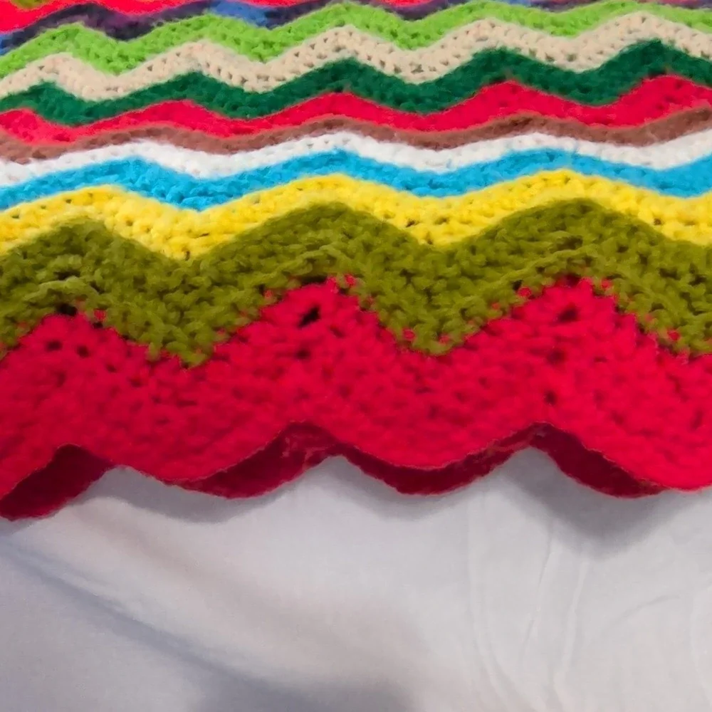 Handmade Vintage Multicolor Throw Handmade Colorful Afghan Crochet Blanket Chevr